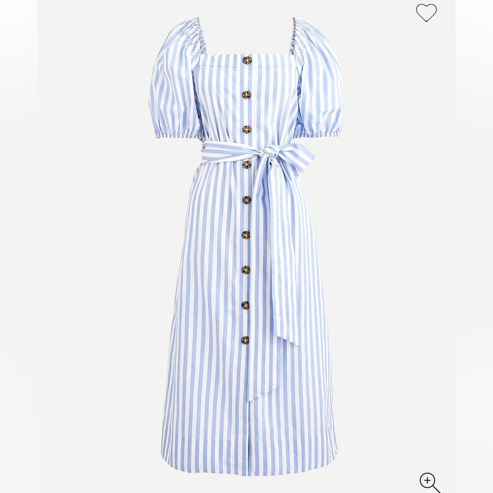 JCrew Blue and White Striped Tie-Waist Midi Dress